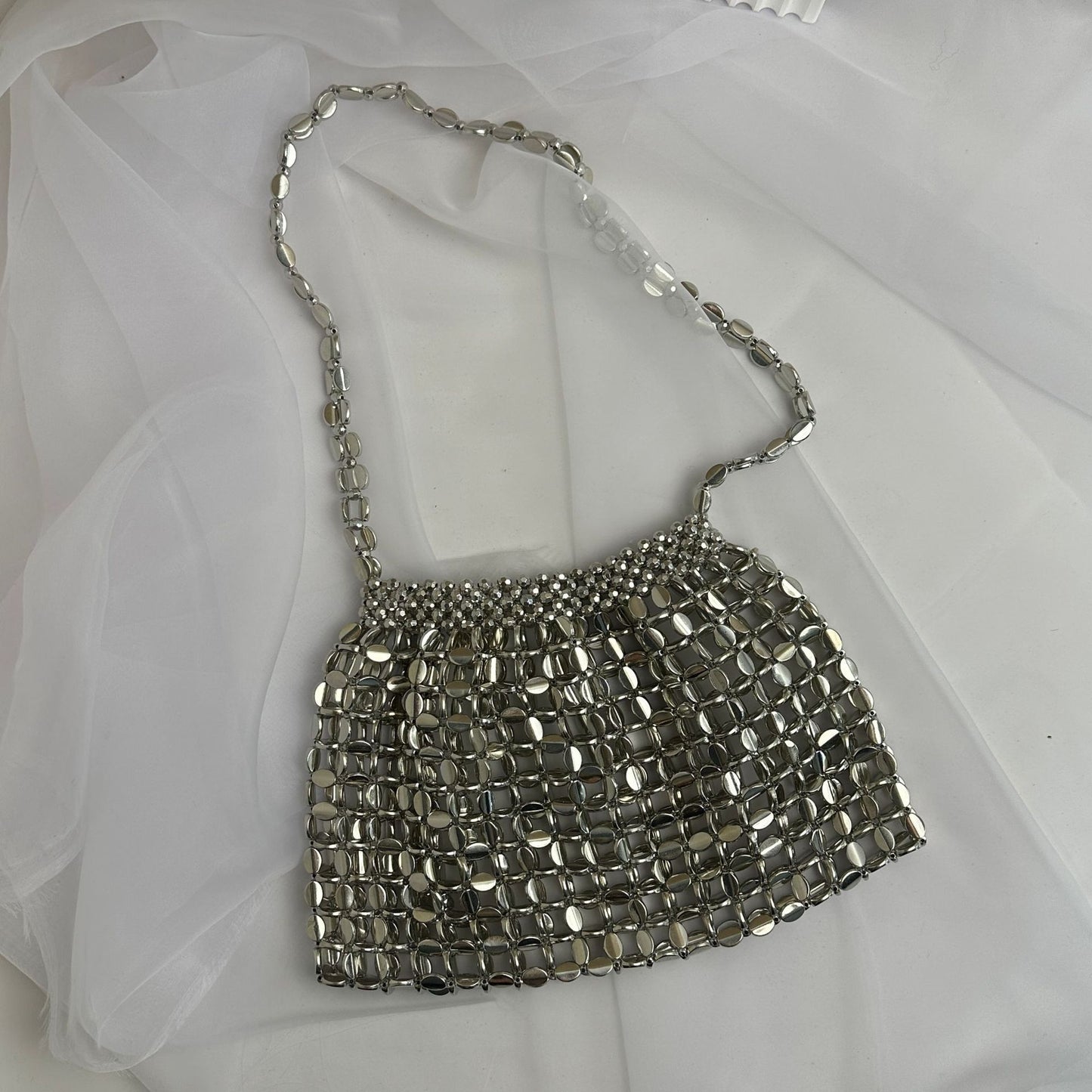 Women's Woven Sier Gold Flat Beads Beaded Armpit Bags