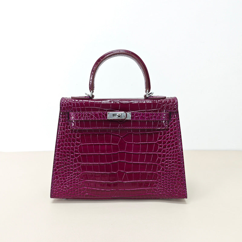 Women's Crocodile Pattern Kelly Fashion Genuine Leather Handbags