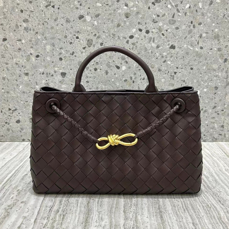Women's Design Metal Cord Fastener Authentic Leather Weave Portable Bags