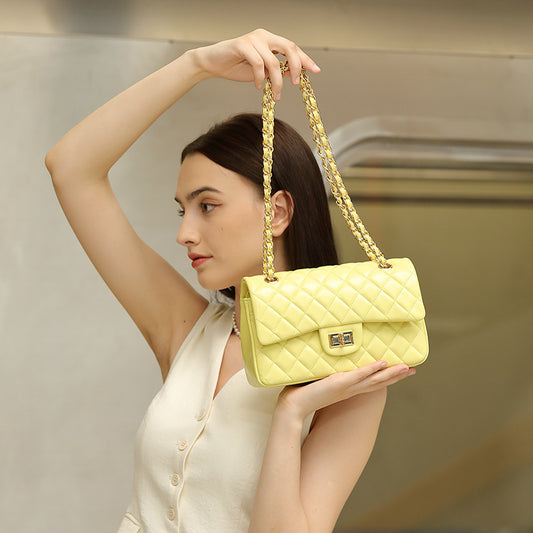 Women's Chain First Layer Cowhide Classic Style Light Shoulder Bags