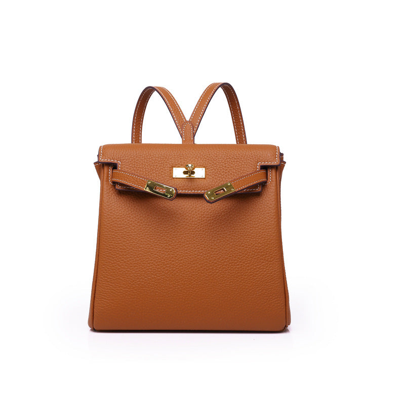 First Layer Cowhide Kelly Platinum Leather Backpacks