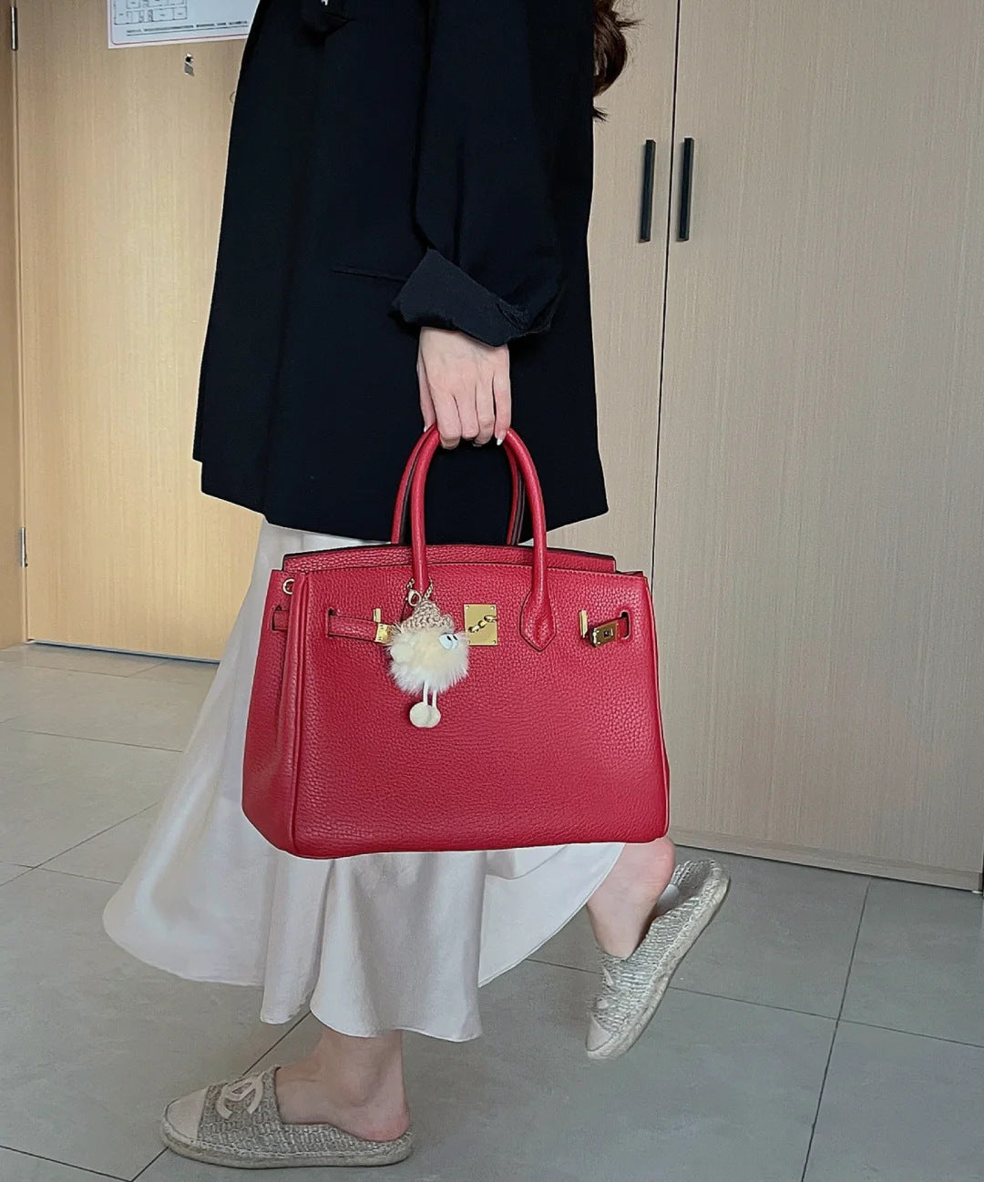 Women's Top Layer Cowhide Lychee Pattern Crocodile Shoulder Bags