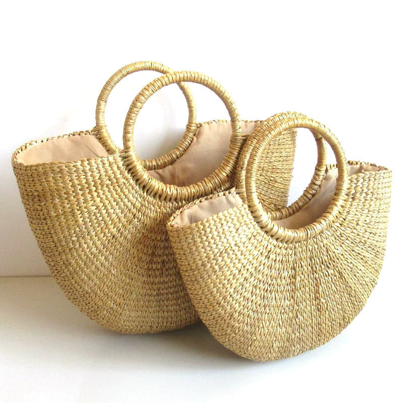 Woven Semicircle Hand Simple Solid Color Handbags