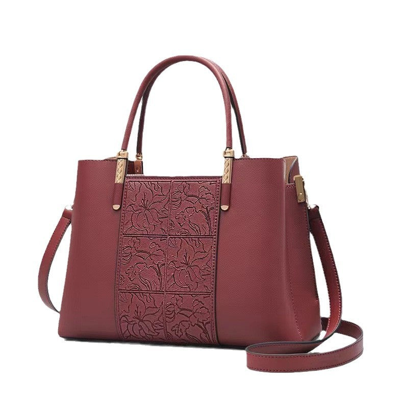 Women's Genuine Leather Embroidered Chinese Style Mother's Shoulder Bags