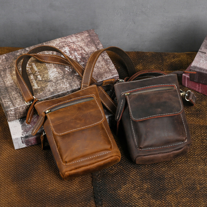 Men's Crazy Horse Leather Vintage First Layer Phone Bags