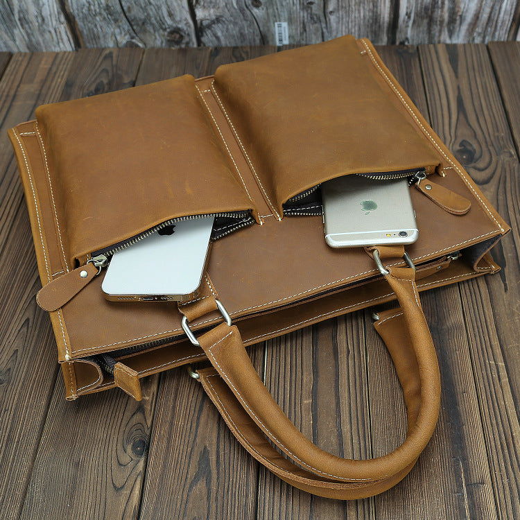 Men's Crazy Horse Leather Large Capacity Genuine Men's Briefcases