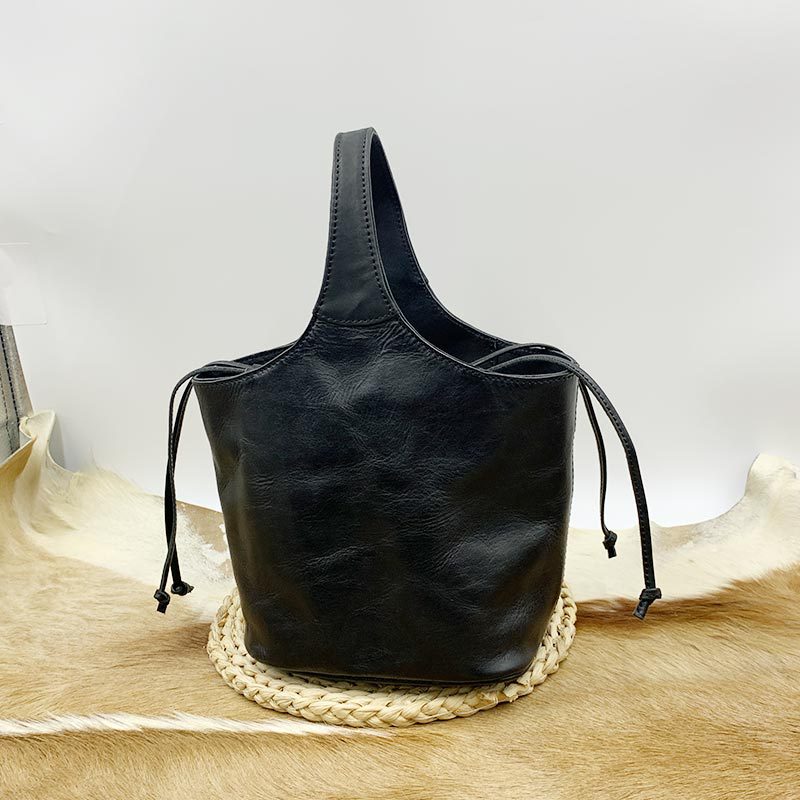 Women's Layer Cowhide Vintage Flower Basket Vegetable Handbags