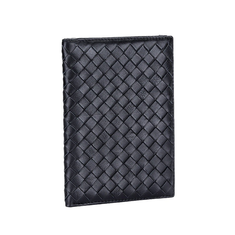 Women's Sheepskin Woven Passport Genuine Leather Document Card Holder