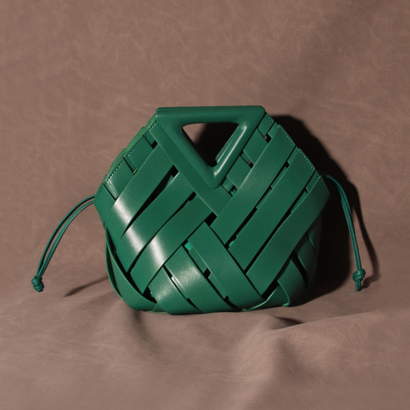 Women's Design Cowhide Inverted Triangle Woven Hollow Shoulder Bags