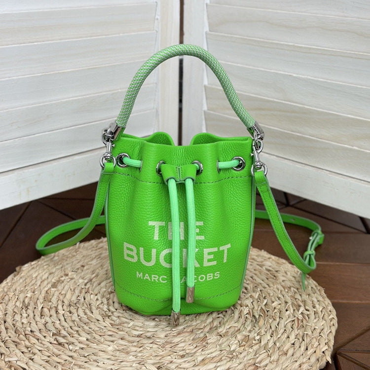 Genuine Leather Solid Color Fashion Advanced Bucket Bags