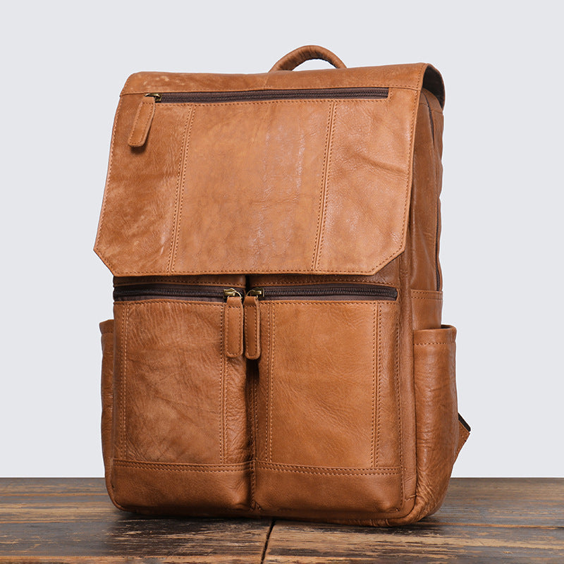 Men's Retro Fashion Leather Frosted Cowhide Large Backpacks