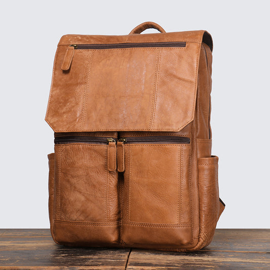 Men's Retro Fashion Leather Frosted Cowhide Large Backpacks