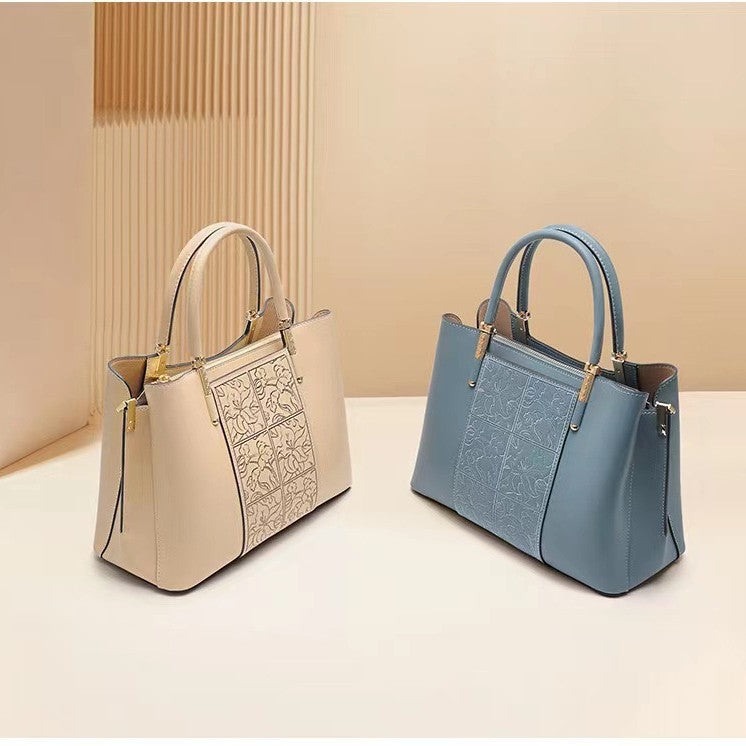 Women's Genuine Leather Embroidered Chinese Style Mother's Shoulder Bags