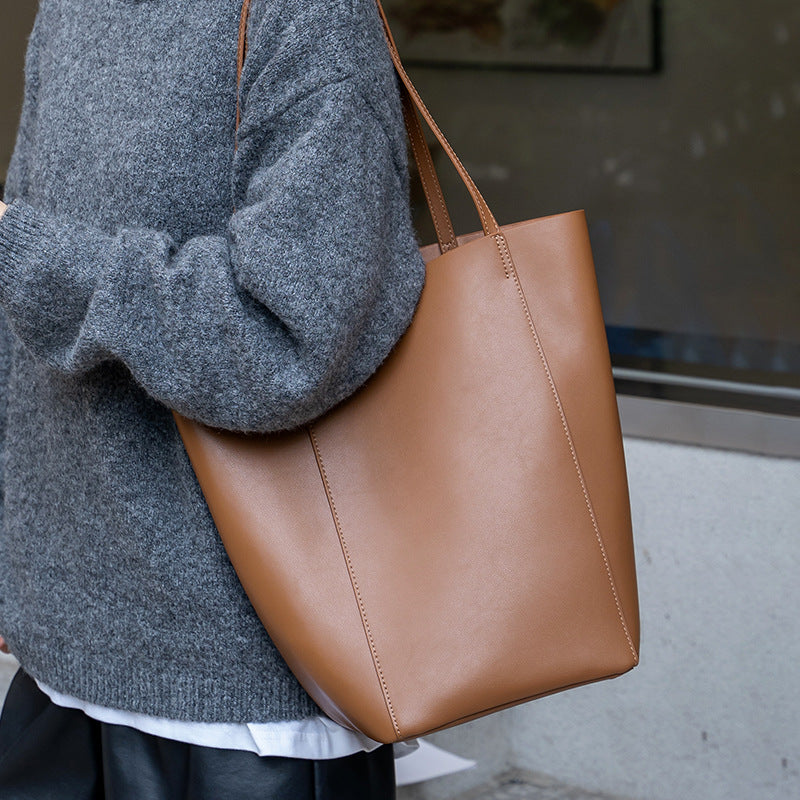 Women's Leather Light Luxury Minority Large Capacity Bucket Bags