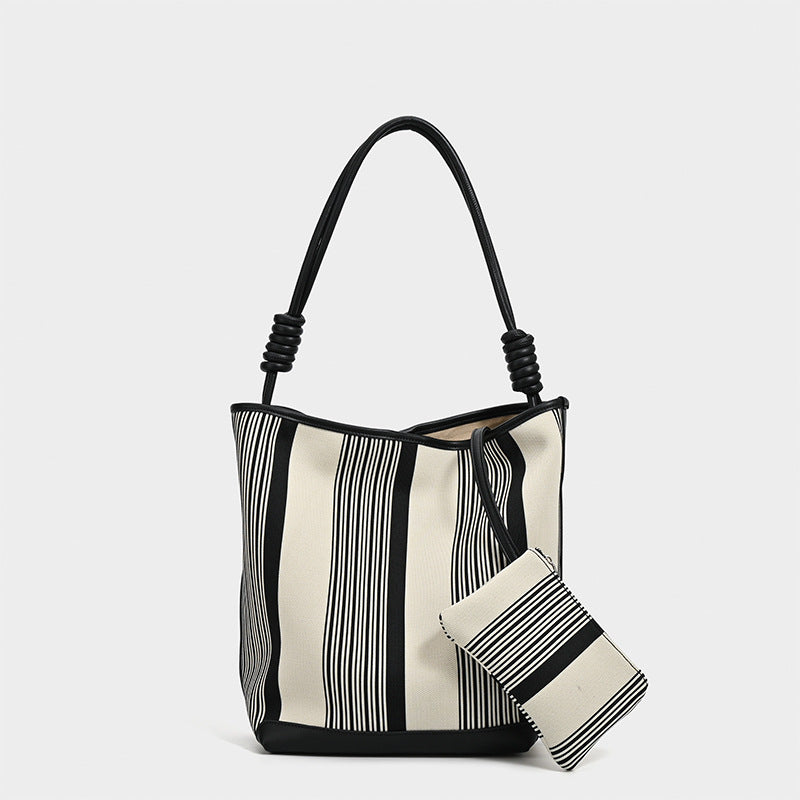 Women's Large Capacity Elastic Woven Cloth Mother Commuter Bucket Bags