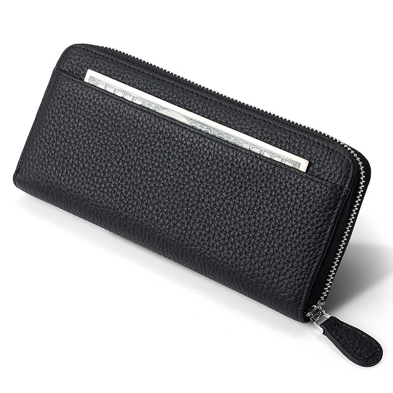 Leather Long Swiping Storage Top Layer Card Holder