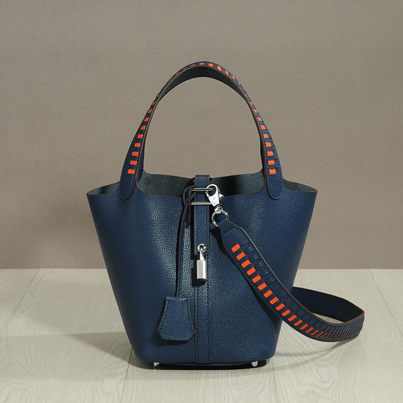 Women's Layer Cowhide Vegetable Basket Dignified Goddess Shoulder Bags