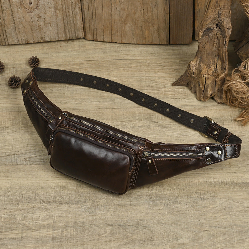 Men's Leather First Layer Cowhide Mobile Trendy Men's Chest Bags