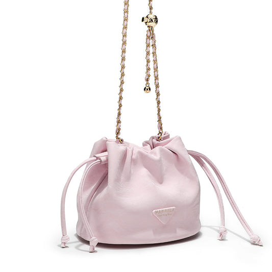 Women's Fashionable Niche Solid Color Portable Pleated Korean Style Bucket Bags