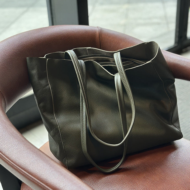 Women's Top Layer Cowhide Big Shopping Genuine Leather Simple Tote Bags