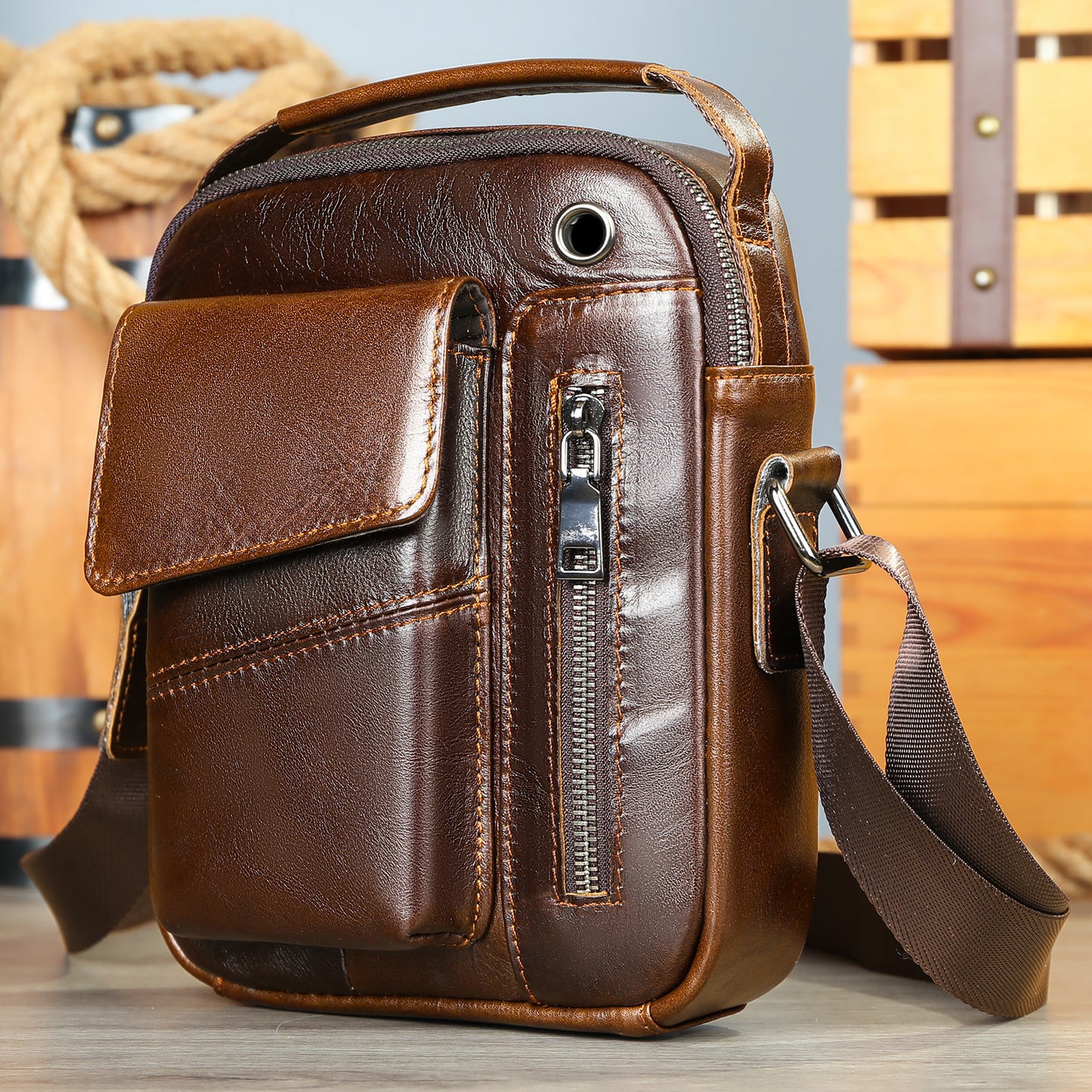 Men's Layer Cowhide Light Luxury Business Commute Men's Messenger Bags