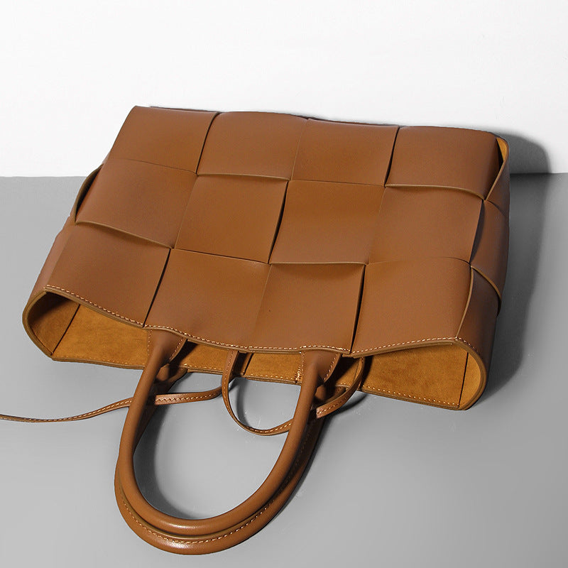 Innovative Pretty Woven Leather Plaid Genuine Handbags