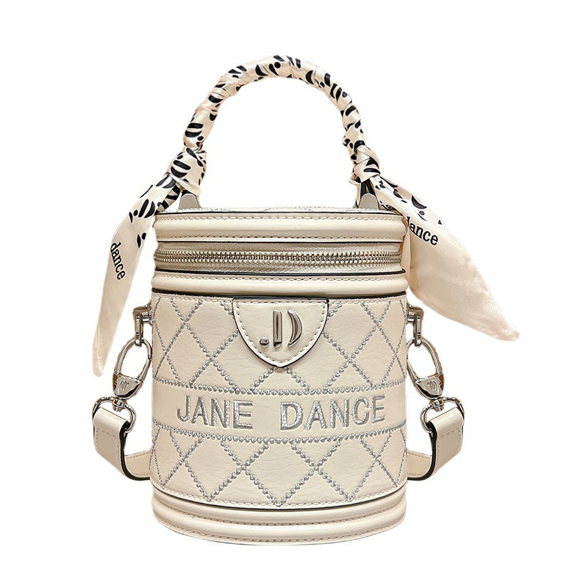 Women's Genuine Leather High-grade Round Fashion Cylindrical Bucket Bags
