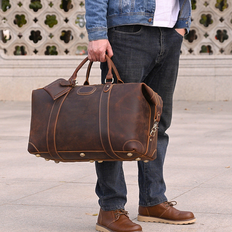 Men's Vintage Crazy Horse Leather Fitness Travel Bags