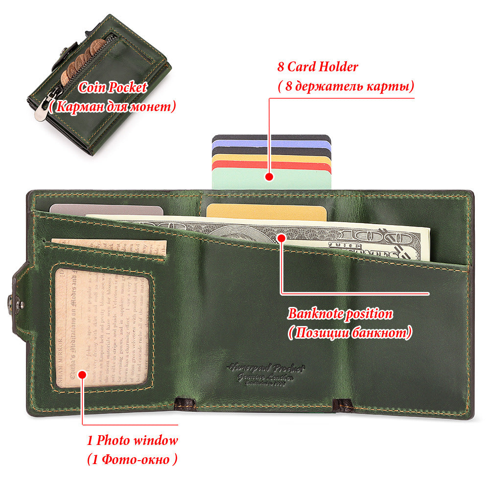 Oil Wax Crazy Horse Leather Pocket Automatic Card Holder