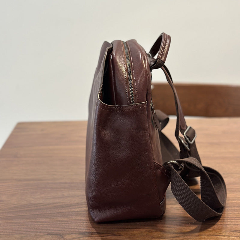 First Layer Cowhide Simple Commuter Large Capacity Backpacks