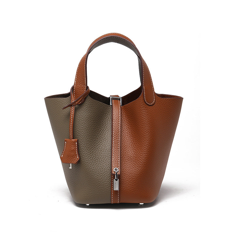 Women's High Quality Genuine Leather Vegetable Basket First Layer Cowhide Bucket Bags