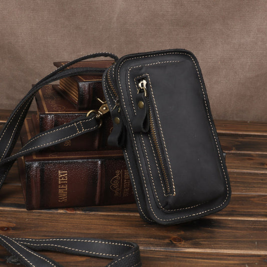 Men's Leather Pocket Crazy Horse Mobile Vertical Men's Waist Packs