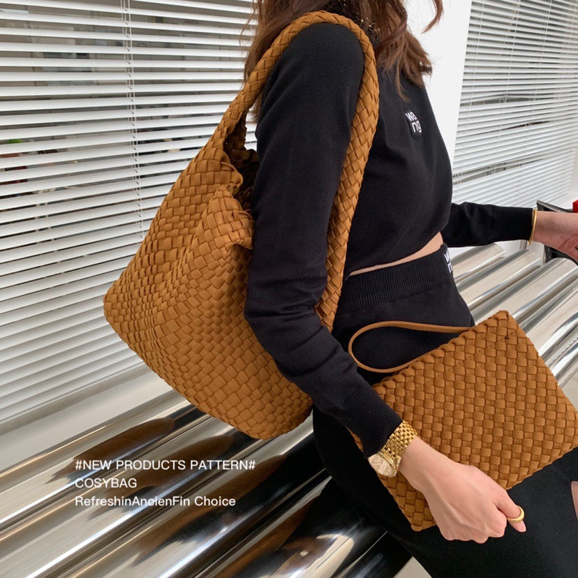 Women's Hand-woven Large Capacity Totes Simple Single Underarm Nylon Bags