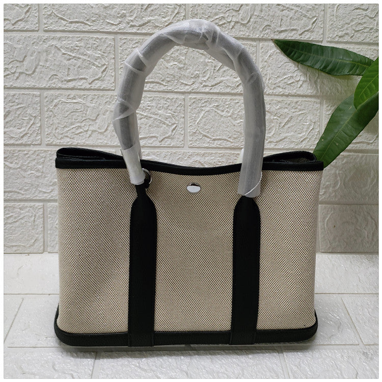 Women's Canvas Portable Garden Stitching Cattle Leather Handbags