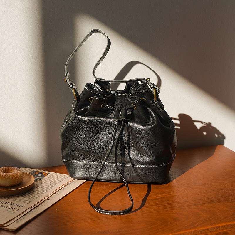 Women's Fashion Genuine Leather High Sense National Bucket Bags