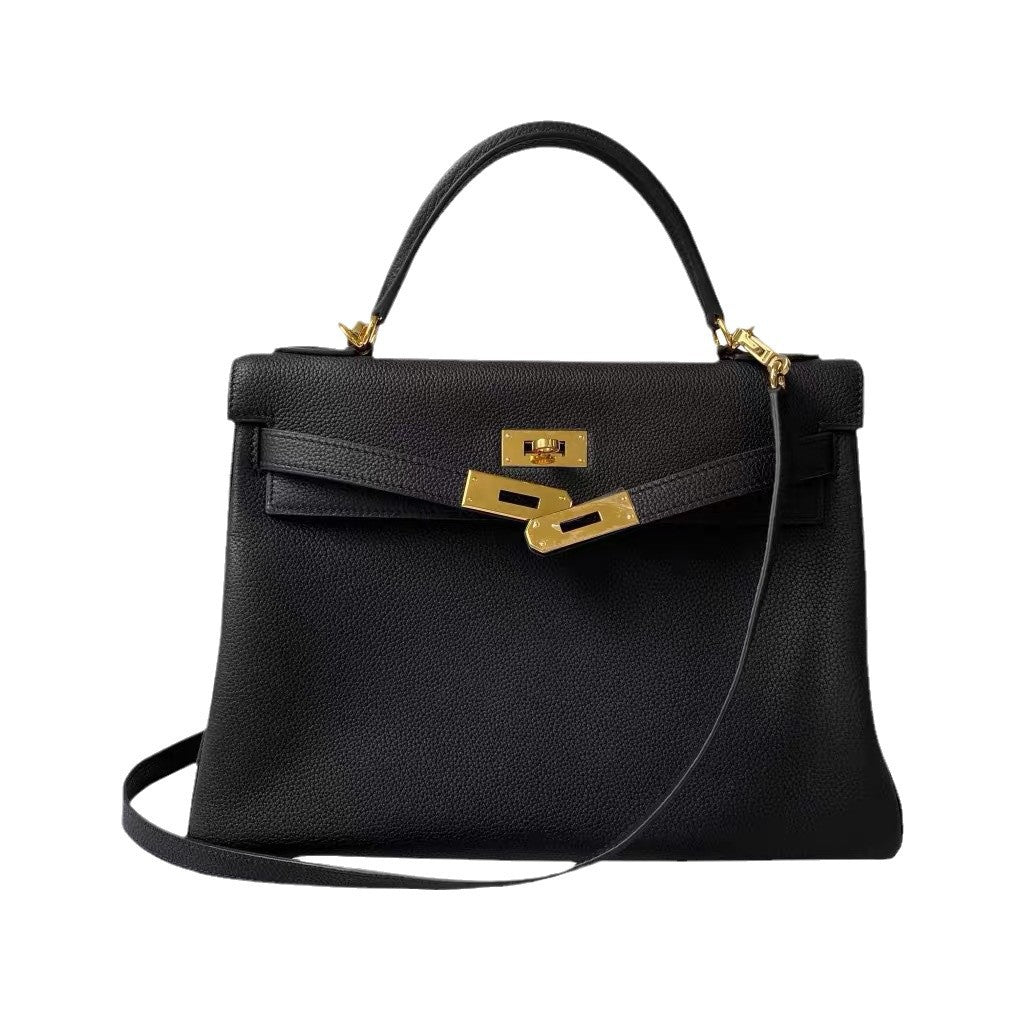Women's Quality Kelly Lychee Pattern Calfskin Portable Crossbody Bags