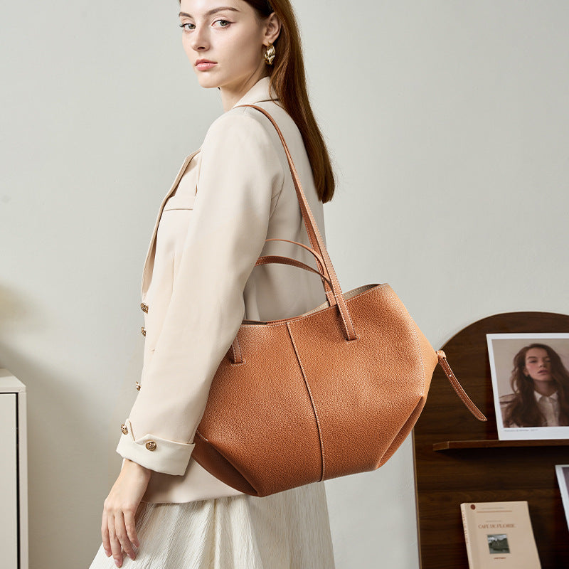 Women's Genuine Leather Niche First Layer Cowhide Commuter High Sense Tote Bags