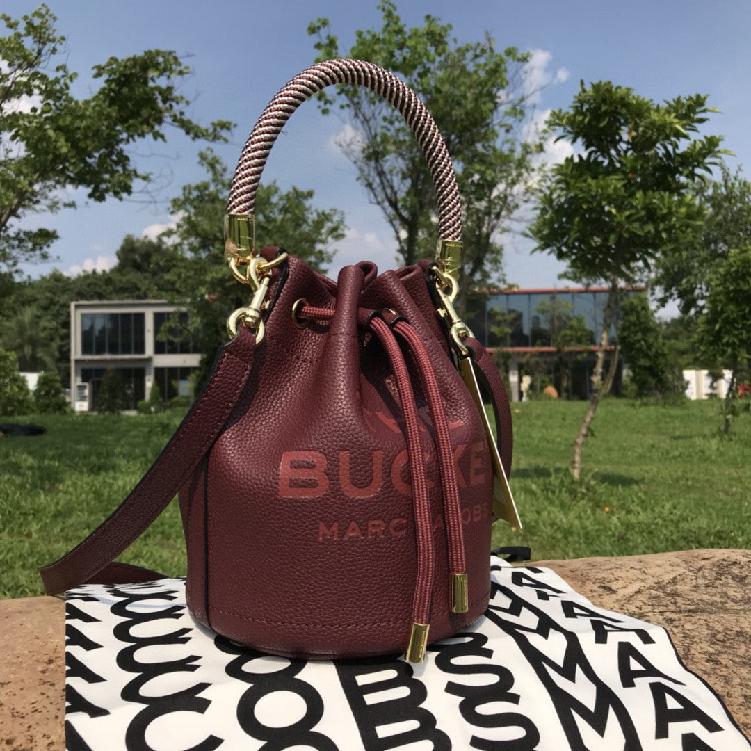Genuine Leather Solid Color Fashion Advanced Bucket Bags