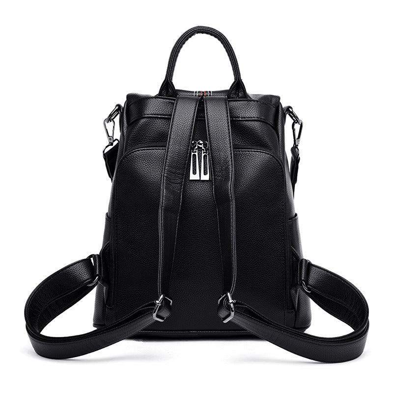 Sewing Line Western Style Female Leather Backpacks