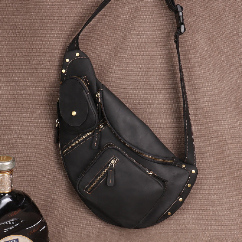 Men's Horse Leather Genuine Large Capacity First Layer Cowhide Riding Men's Chest Bags