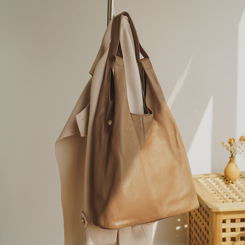Women's Leather High-grade First Layer Cowhide Leisure Tote Bags