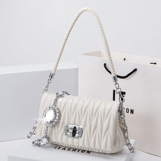 Women's Summer Rhinestone Pleated Chain High-grade Underarm Handbags