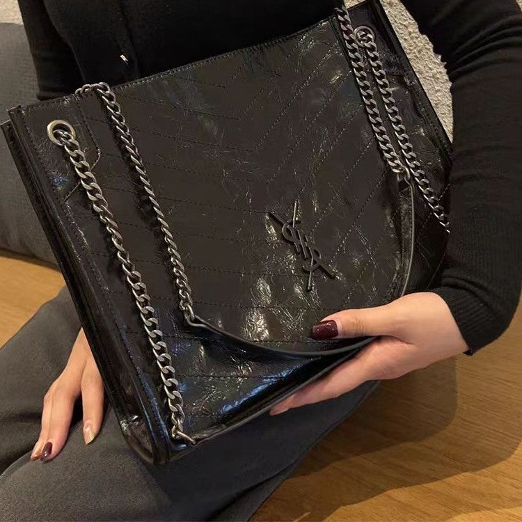 Large Genuine Leather Fashion Diamond Embroidery Tote Bags