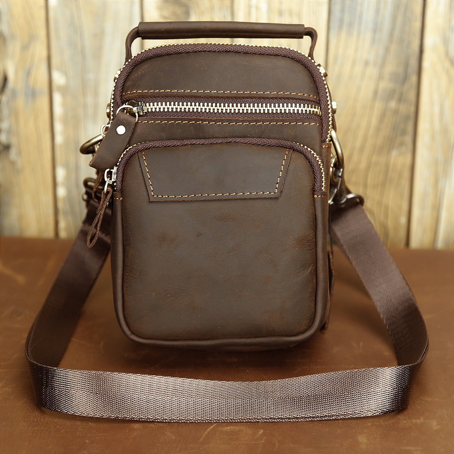 Men's Crazy Horse Leather Simple Mobile Bags