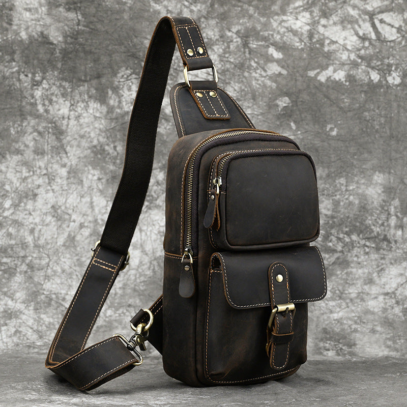Men's Crazy Horse Leather Message Cowhide Commuter Men's Chest Bags