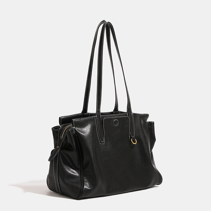 Women's Leather Feel Large Capacity Retro Commuter Tote Bags