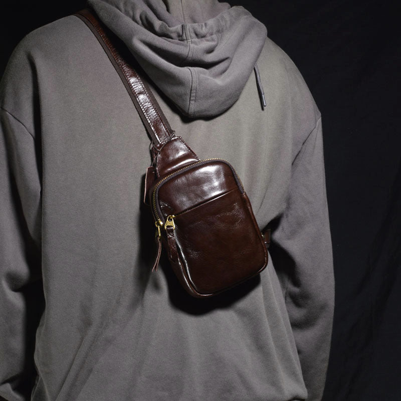 Men's Leather Simple Niche Design Individual Vegetable Men's Messenger Bags
