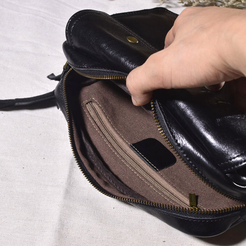 Men's Leather Personality Minority Large Capacity Zipper Bags