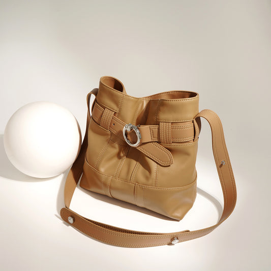 Women's Design Fashion Top Layer Leather Large Capacity Bucket Bags
