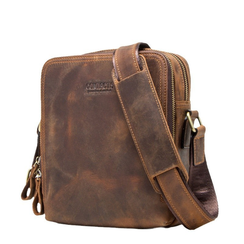 Men's Black Angel Retro Crazy Horse Leather Men's Shoulder Bags